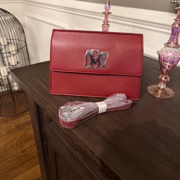 Badgley Mischka Handbags - Badgley Mischka Burgundy  Leather Logo Flap Shoulder Bag & Clutch - 2 in 1!